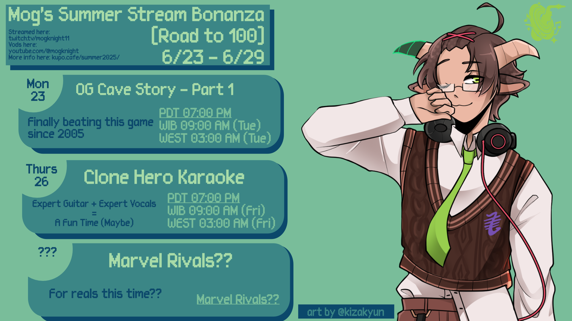 Mog's Summer Bonanza Schedule for the 23rd