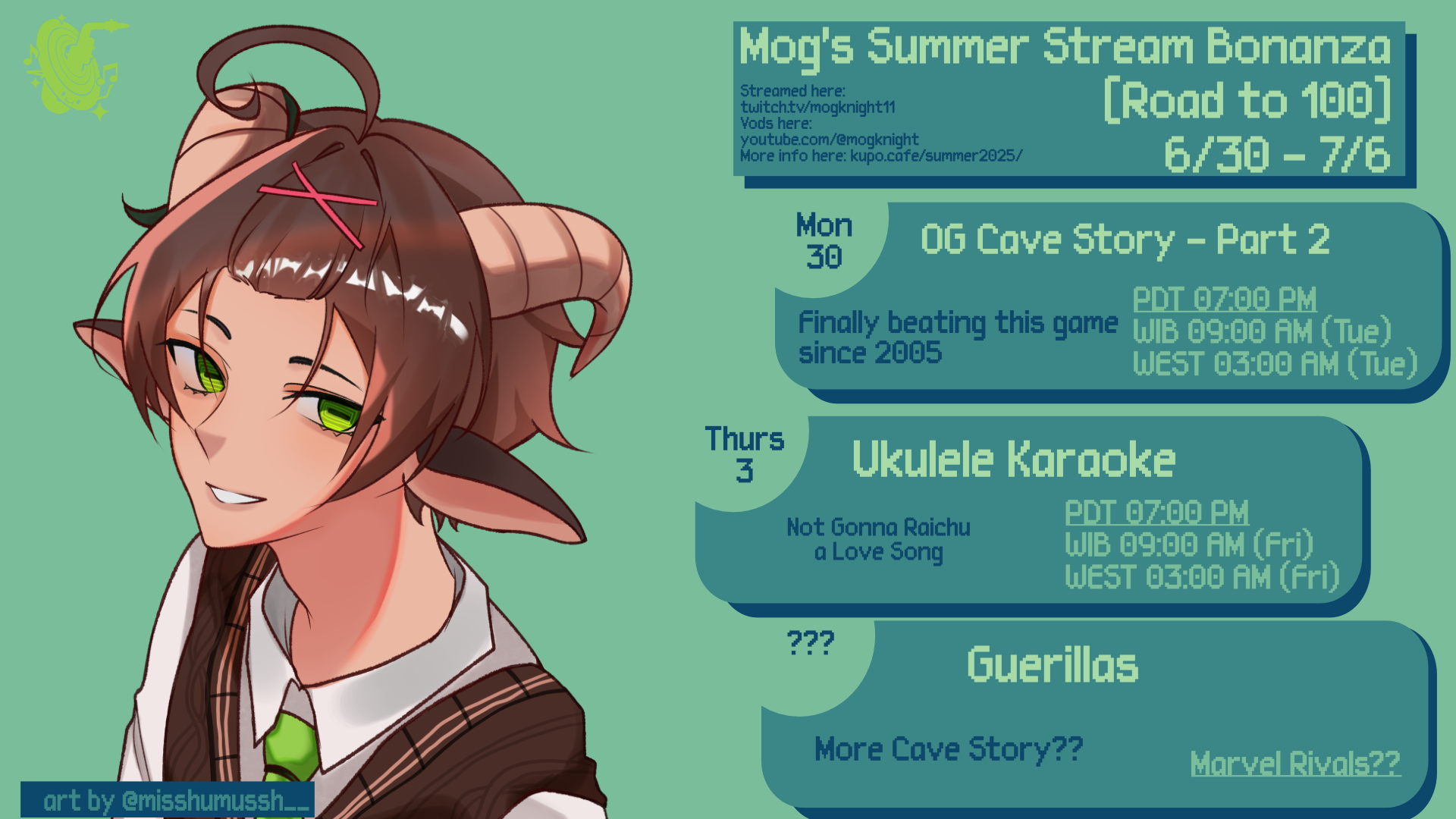 Mog's Summer Bonanza Schedule for the 30th