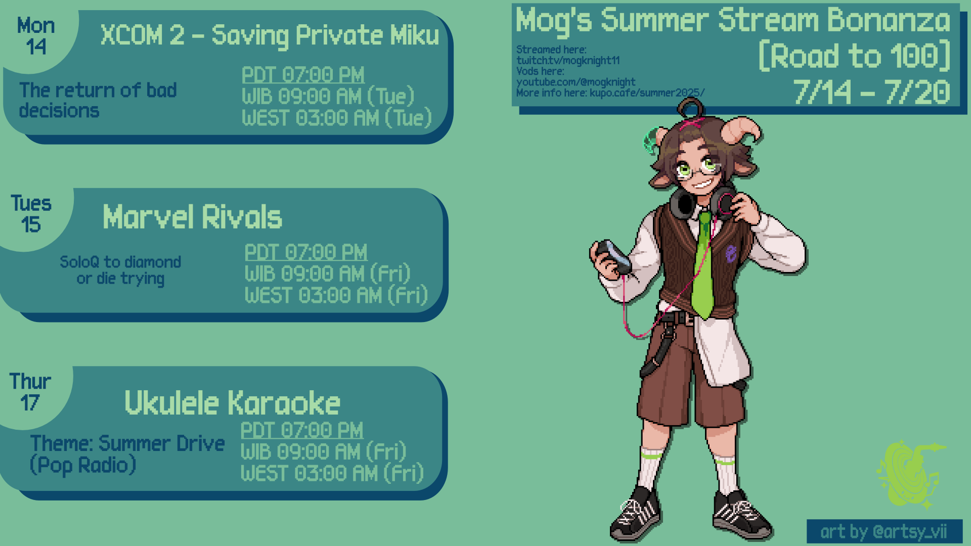 Mog's Summer Bonanza Schedule for July 14th