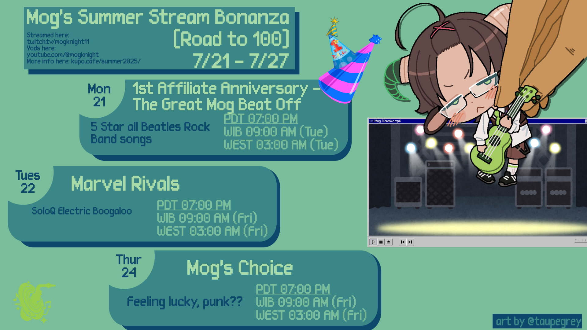 Mog's Summer Bonanza Schedule for July 21st