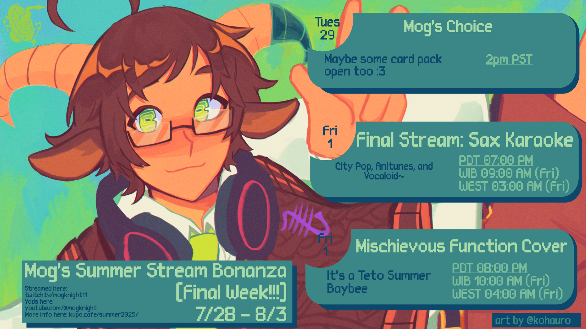 Mog's Summer Bonanza Schedule for July 28th