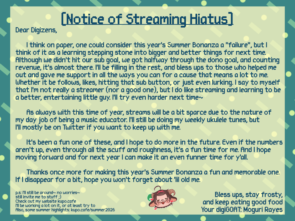 Mog's Summer Bonanza End Letter 2026